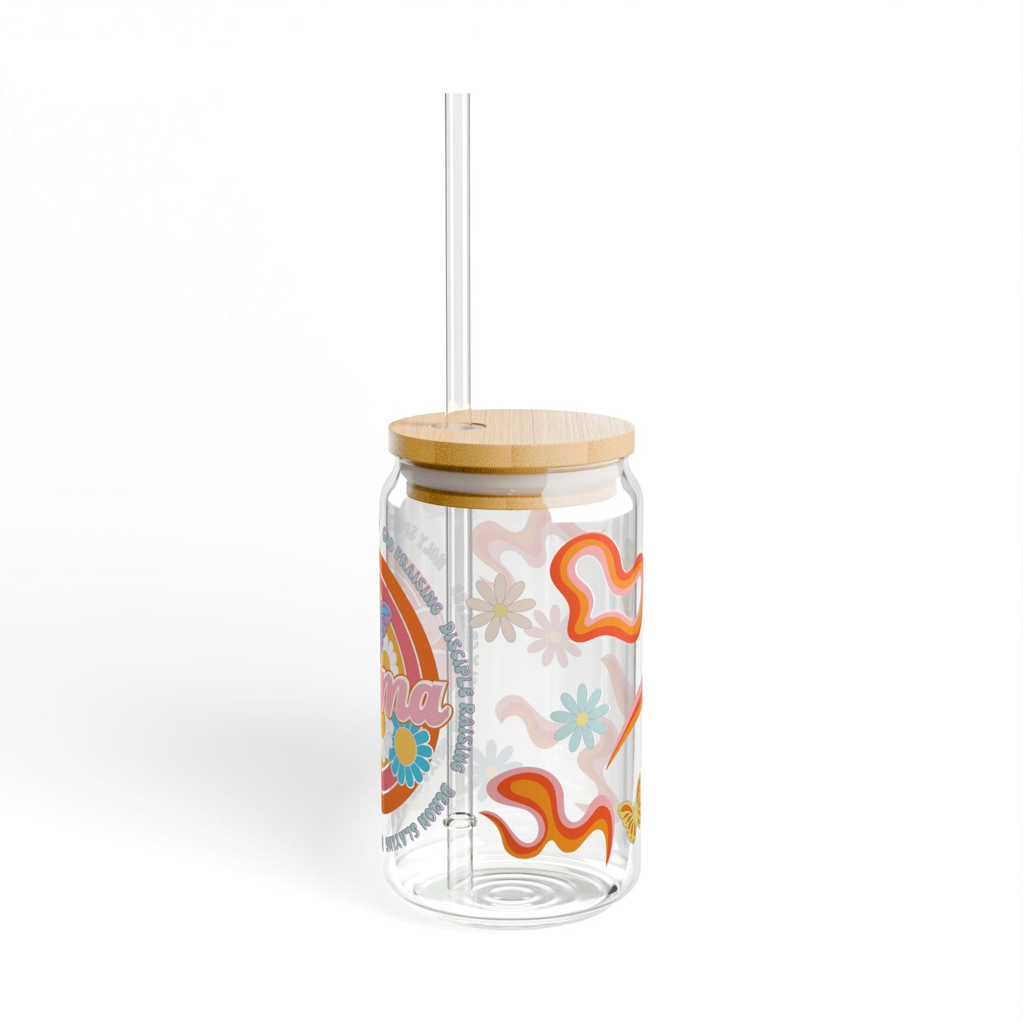 Holy Spirit Filled Mama - Retro Flower Butterfly Glass Tumbler