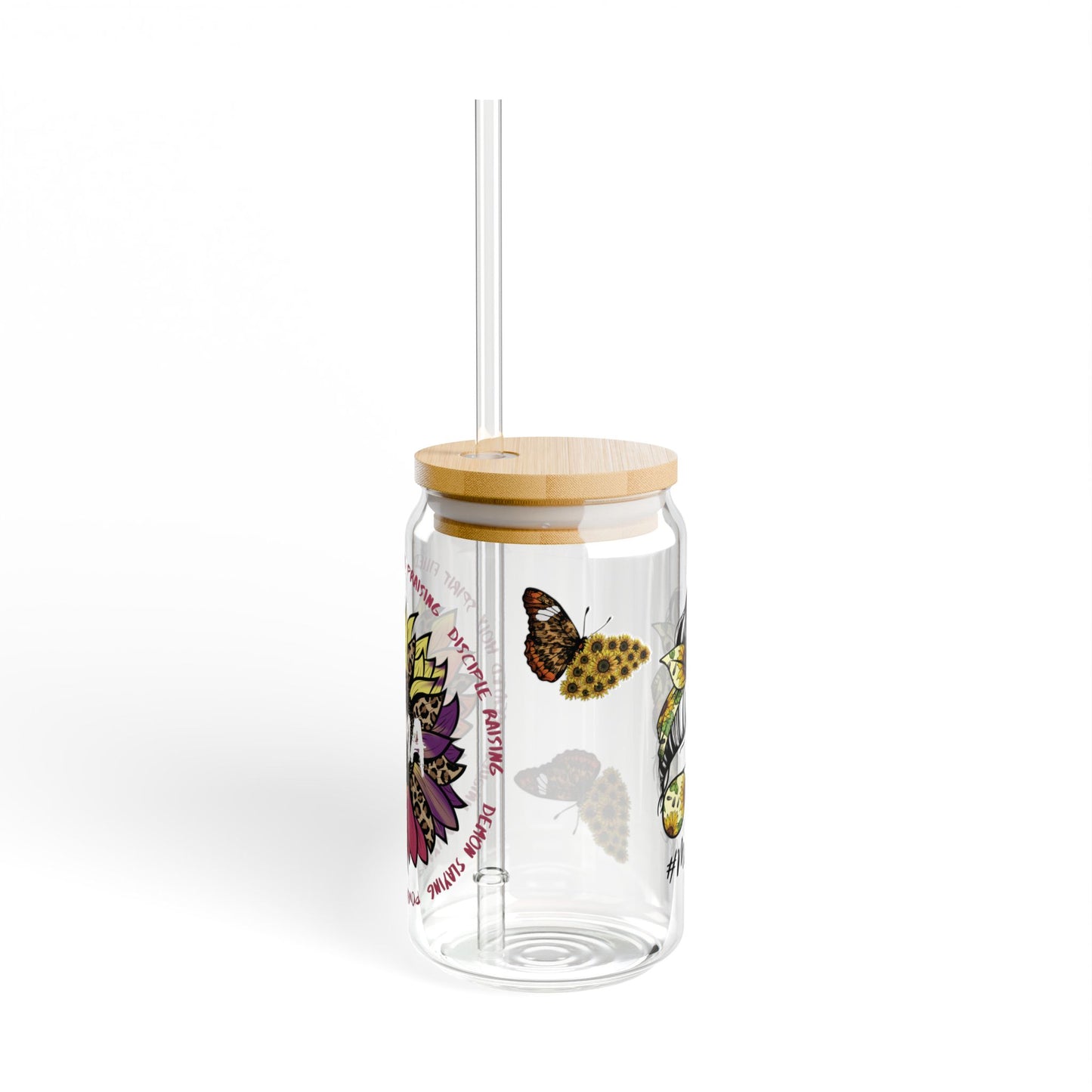 Holy Spirit Filled Mama - Sunflower Butterfly Glass Tumbler