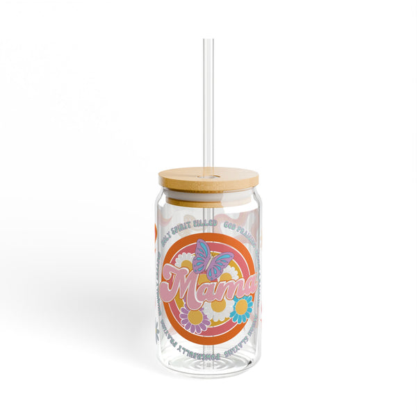 retro style flower mama glass tumbler Mothers day gift, christian drinking glass, wife faith tumbler glass cup, pretty tumbler