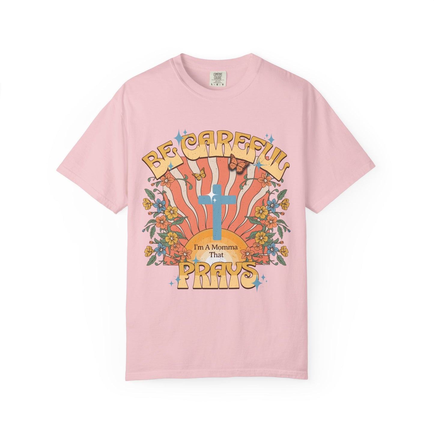 Be careful I'm a momma that prays Mother's Day T-shirt, funny retro style praying momma shirt, Christian faith tee, Jesus cross humor short sleeve shirt, christian apparel