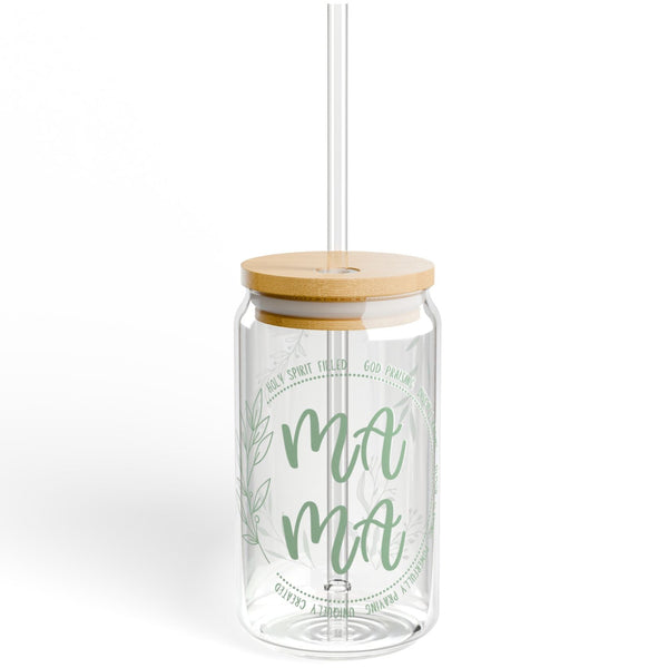 elegant leaf print mama glass tumbler Mothers day gift, christian drinking glass, wife faith tumbler glass cup, flower pretty tumbler