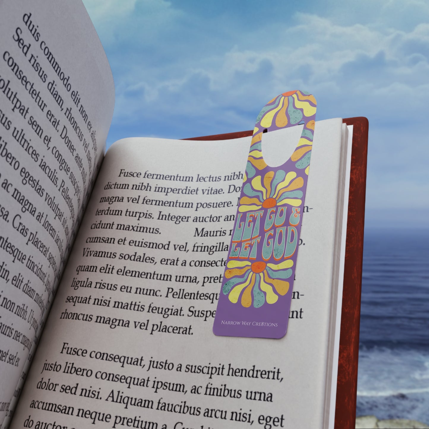 Let go and let God Bookmark, pretty groovy flower retro christian bookmark