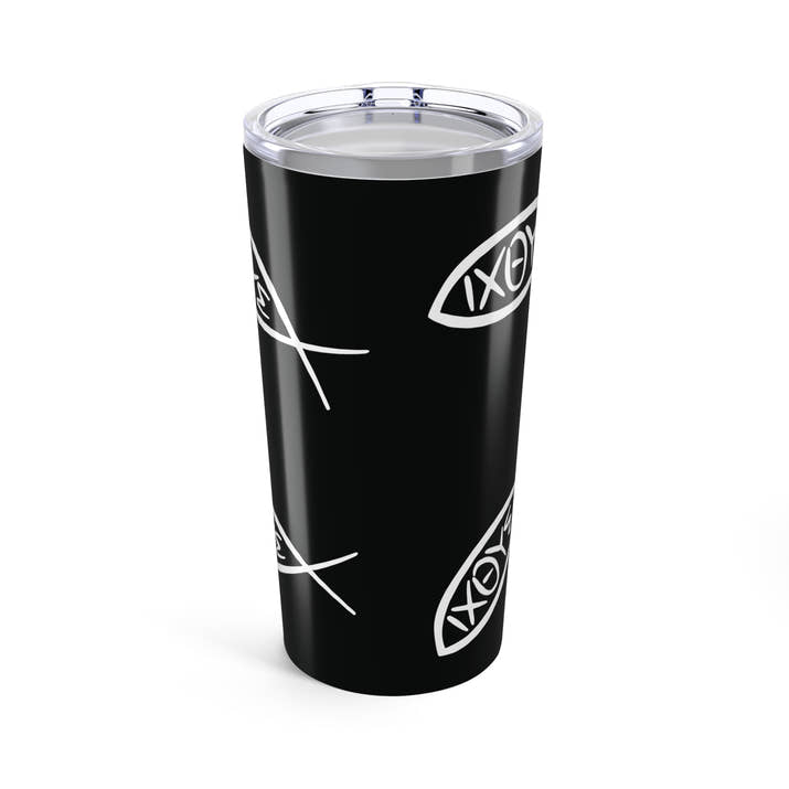 Jesus Ichthys fish pattern insulated Tumbler 20oz, Jesus Christ son of God Savior coffee cup