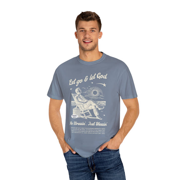 Let go & let God short sleeve beach Tee, Christian t-shirt, faith tee, vintage style shirt, bible scripture quote, Godly religious Jesus tee