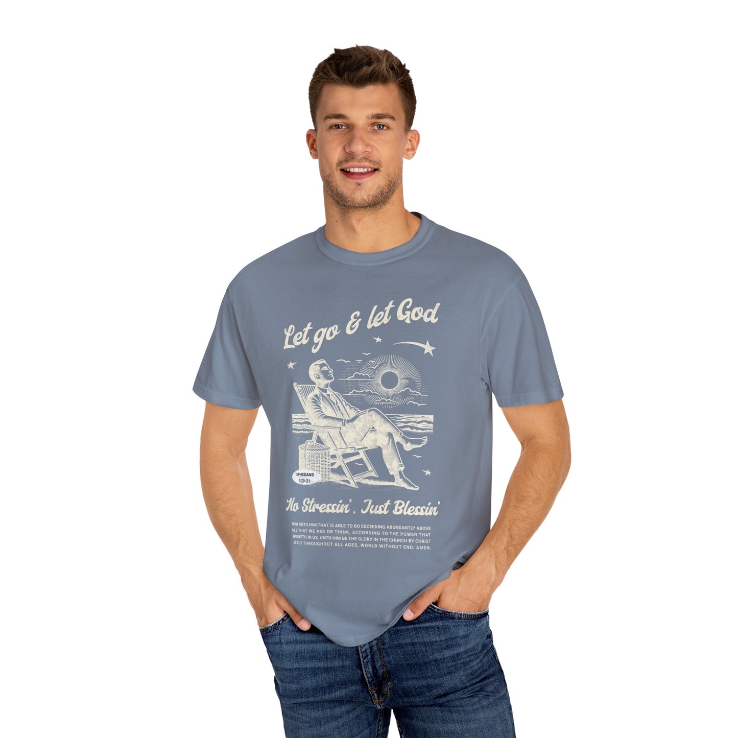 Let go & let God short sleeve beach Tee, Christian t-shirt, faith tee, vintage style shirt, bible scripture quote, Godly religious Jesus tee