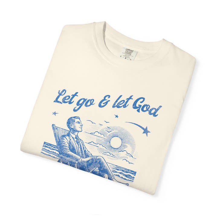 Let go & let God short sleeve beach Tee, Christian t-shirt, faith tee, vintage style shirt, bible scripture quote, Godly religious Jesus tee