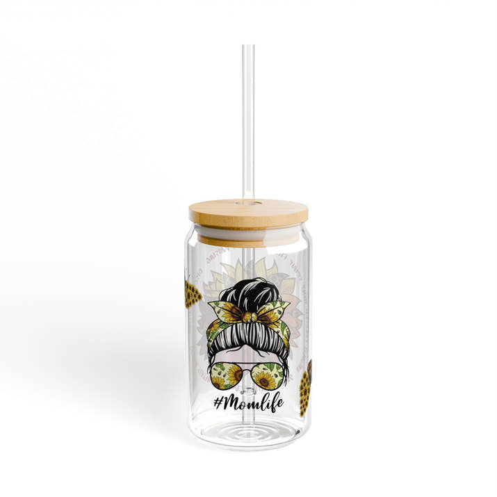 Sunflower mom life glass tumbler Mother's day gift, Christian drinking glass, wife faith tumbler glass cup, flower pretty tumbler for her