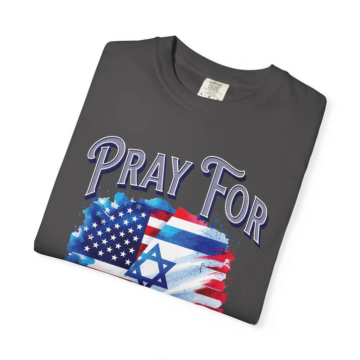 Pray for Israel short sleeve political Christian t-shirt | support Israel prayer tee, United States Israel flag shirt, bible scripture tee