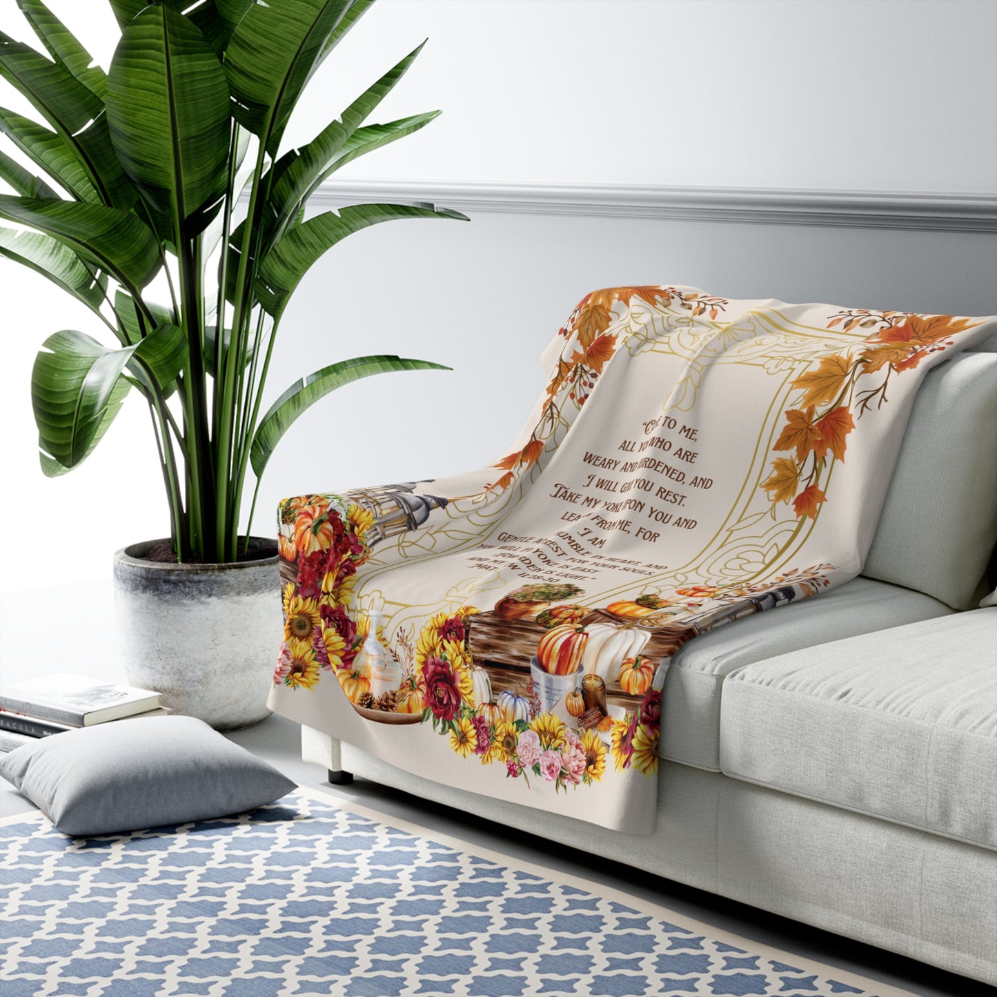 I will give you rest cozy fall Sherpa Fleece Throw Blanket - Matthew 11:28-30