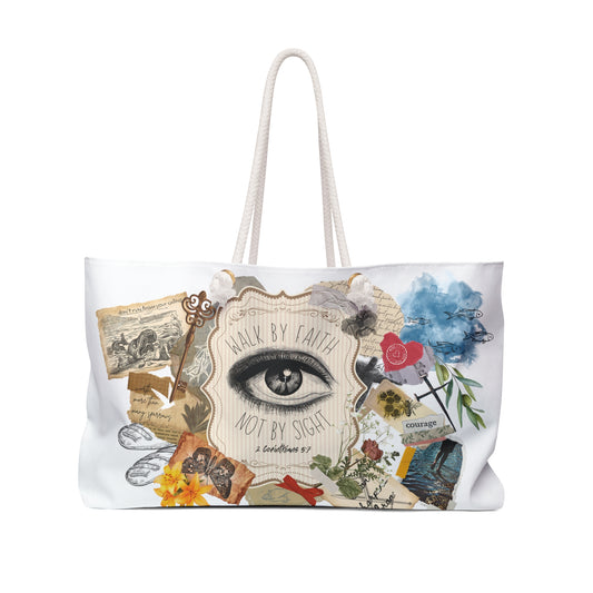 Walk by faith christian Weekender Bag, religious scrapbook spiritual bible tote, woman of faith canvas purse, summer beach overnight bag
