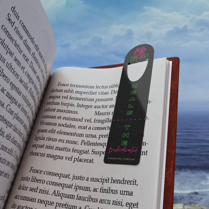 Neon heals the brokenhearted Jesus bible bookmark, mended heart in Jesus hands scripture quote Christian page marker