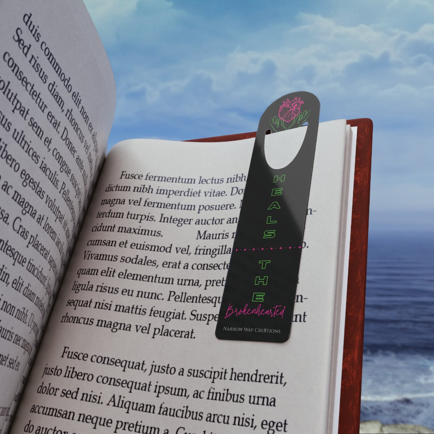 Neon heals the brokenhearted Jesus bible bookmark, mended heart in Jesus hands scripture quote Christian page marker