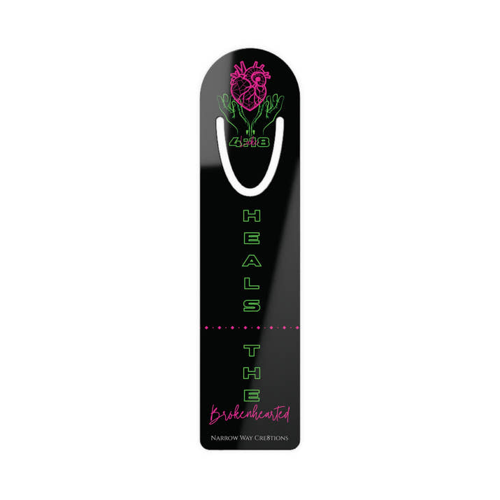Neon heals the brokenhearted Jesus bible bookmark, mended heart in Jesus hands scripture quote Christian page marker