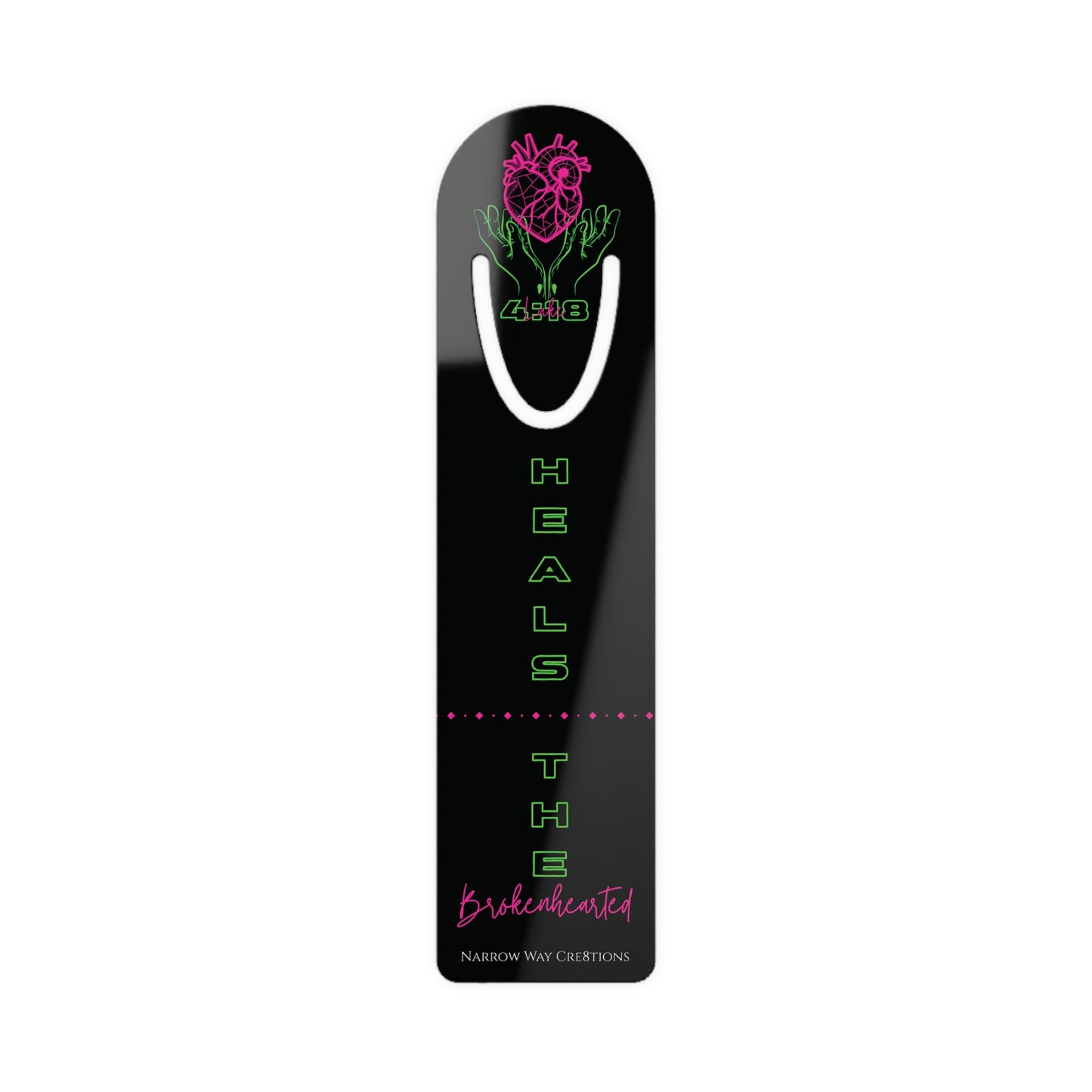 Neon heals the brokenhearted Jesus bible bookmark, mended heart in Jesus hands scripture quote Christian page marker