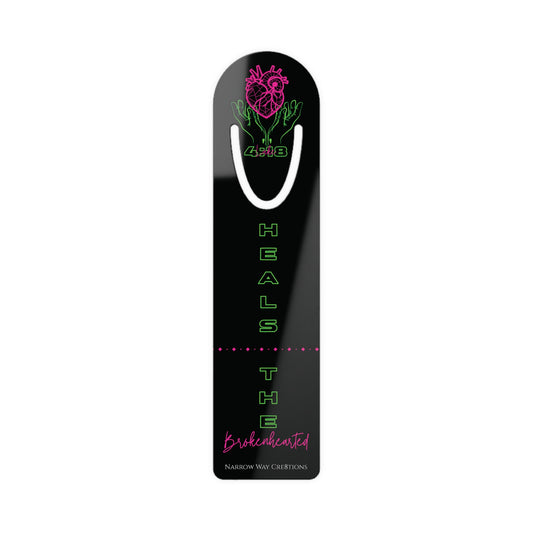 Neon heals the brokenhearted Jesus bible bookmark, mended heart in Jesus hands scripture quote Christian page marker