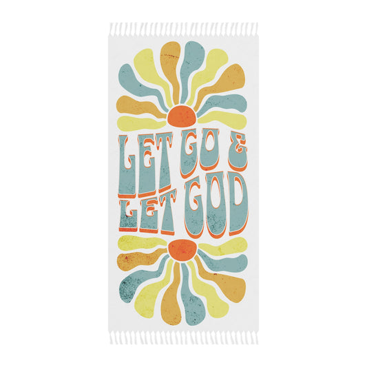 Boho Let go & Let God Beach Cloth towel, oversized christian towel, religious summer beach blanket, retro christian hippie fringed towel