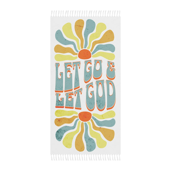 Boho Let go & Let God Beach Cloth towel, oversized christian towel, religious summer beach blanket, retro christian hippie fringed towel