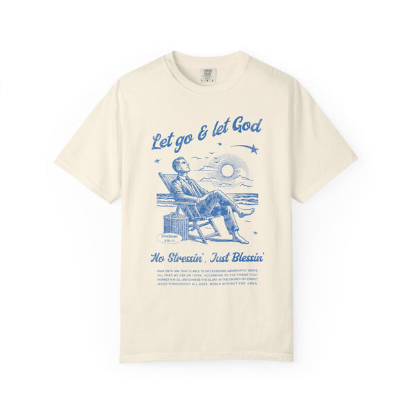Let go & let God short sleeve beach Tee, Christian t-shirt, faith tee, vintage style shirt, bible scripture quote, Godly religious Jesus tee