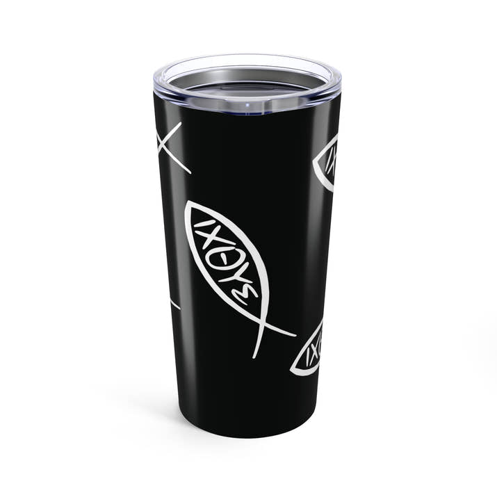Jesus Ichthys fish pattern insulated Tumbler 20oz, Jesus Christ son of God Savior coffee cup