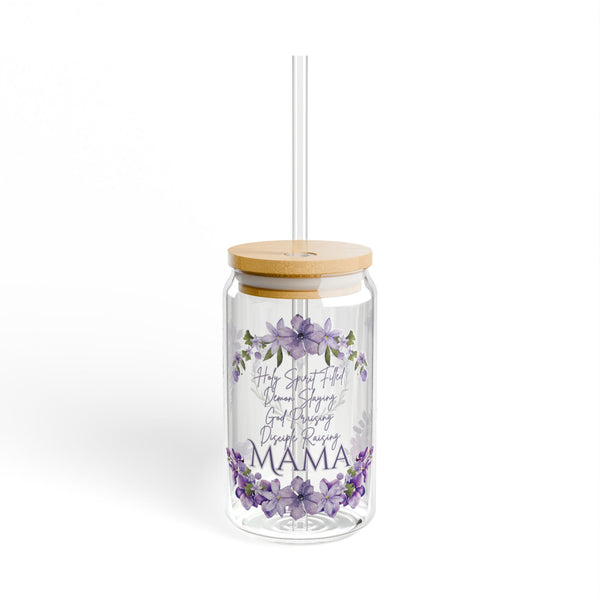 elegant purple flower mama glass tumbler Mothers day gift, christian drinking glass, wife faith tumbler glass cup, pretty tumbler