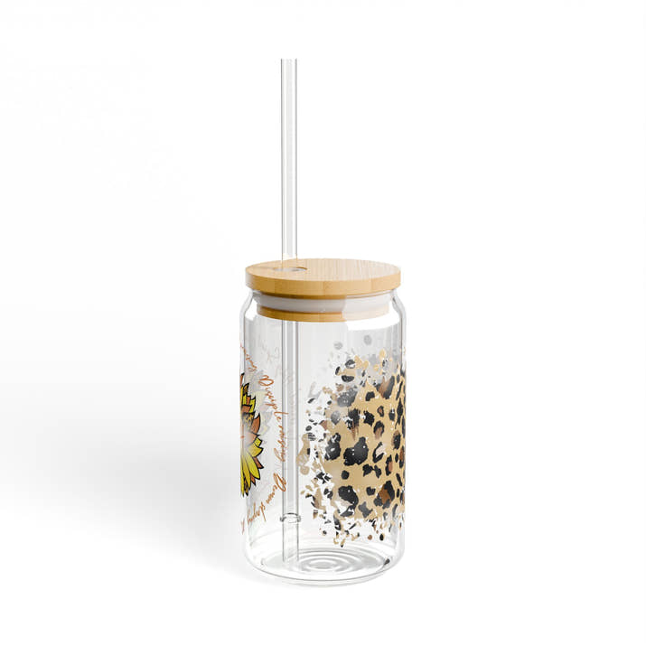 Cheetah print sunflower mama glass tumbler Mother's day gift, Christian drinking glass, wife faith tumbler glass cup, flower pretty tumbler