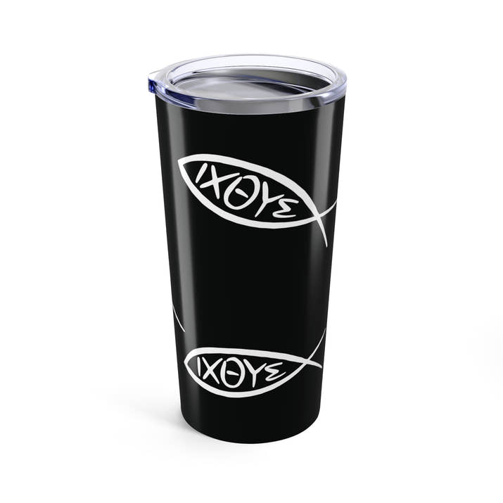 Jesus Ichthys fish pattern insulated Tumbler 20oz, Jesus Christ son of God Savior coffee cup