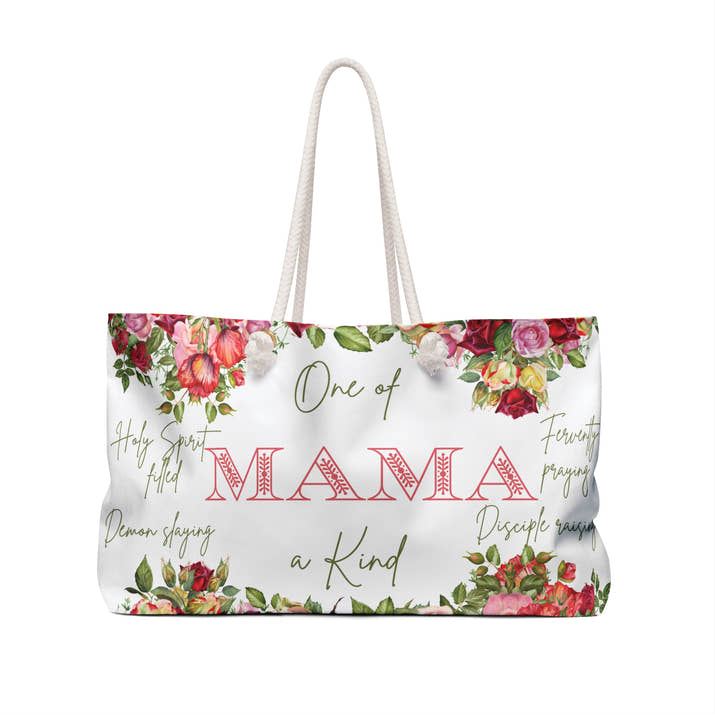 One of a kind mama christian Weekender Bag, religious spiritual faith tote, mothers rose Christian canvas purse, summer beach overnight bag