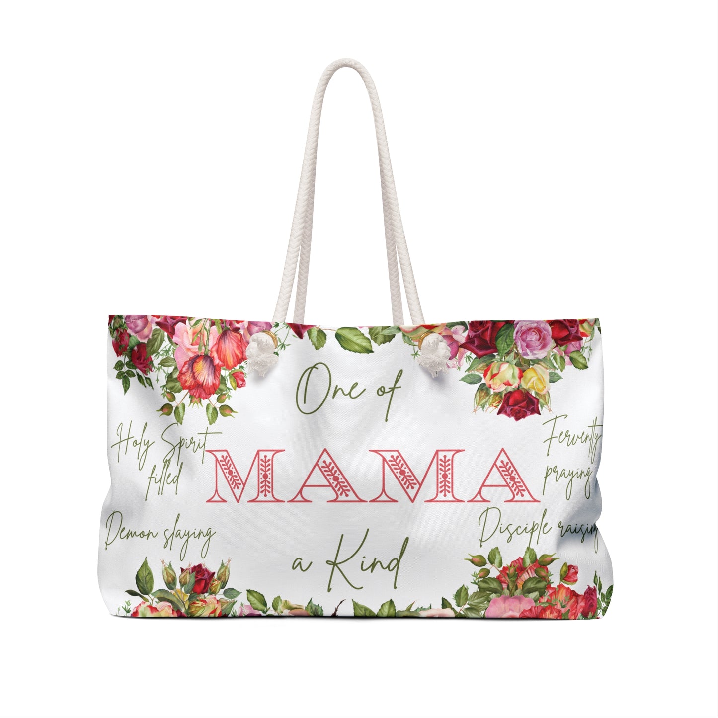 One of a kind mama christian Weekender Bag, religious spiritual faith tote, mothers rose Christian canvas purse, summer beach overnight bag