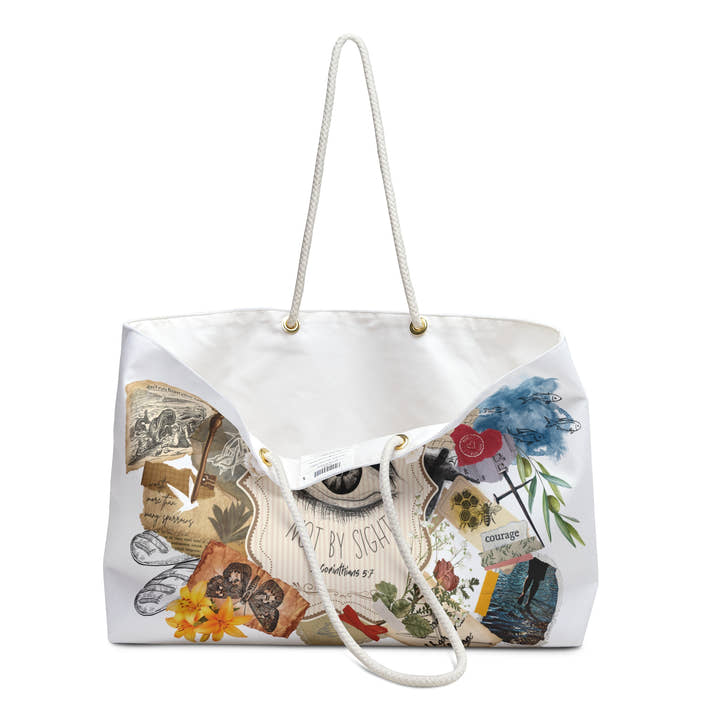 Walk by faith christian Weekender Bag, religious scrapbook spiritual bible tote, woman of faith canvas purse, summer beach overnight bag