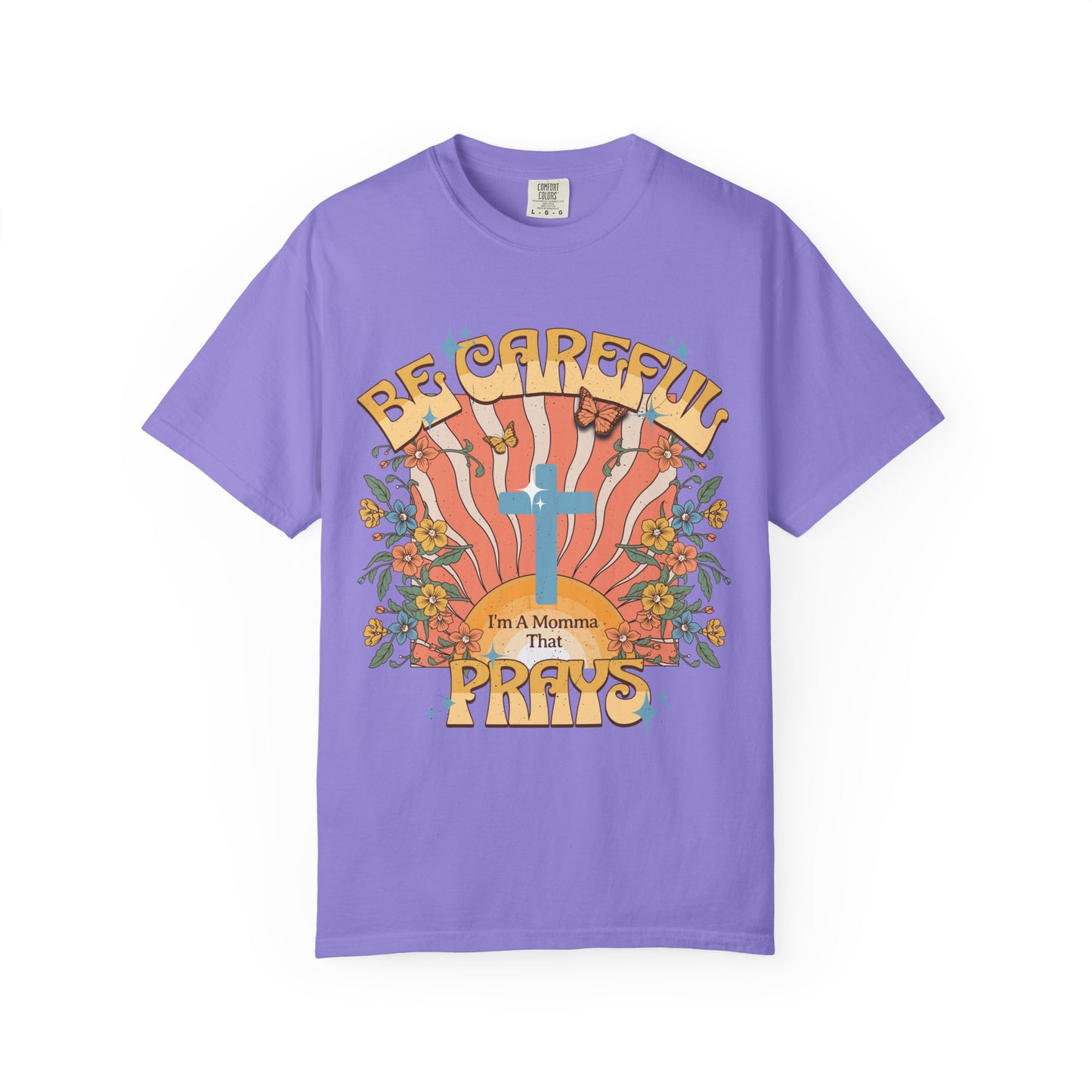 Be careful I'm a momma that prays Mother's Day T-shirt, funny retro style praying momma shirt, Christian faith tee, Jesus cross humor short sleeve shirt, christian apparel