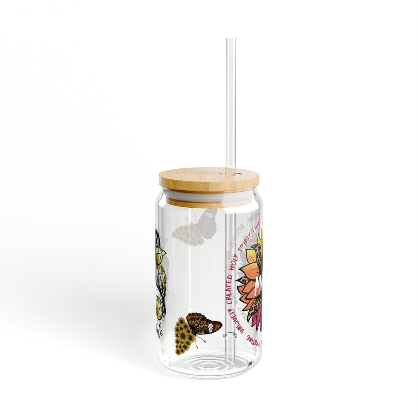 Sunflower mom life glass tumbler Mother's day gift, Christian drinking glass, wife faith tumbler glass cup, flower pretty tumbler for her