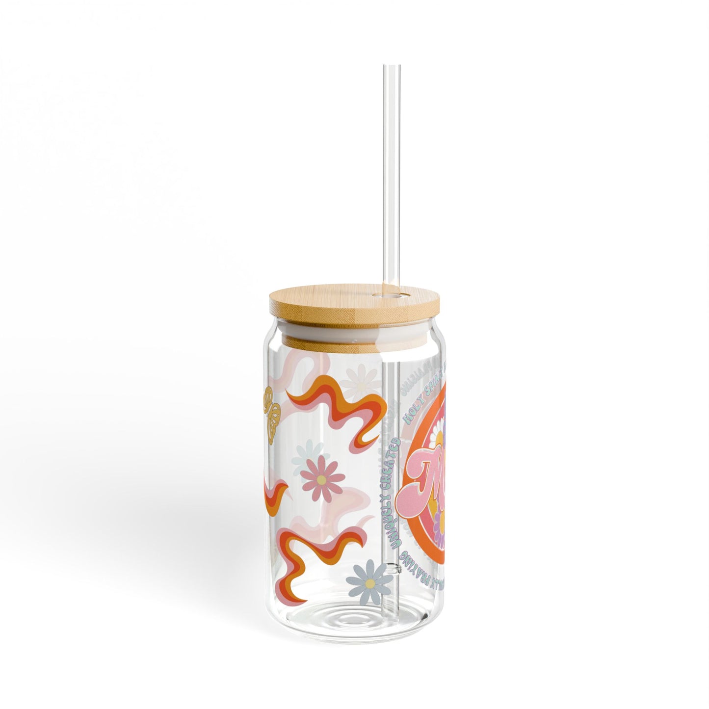retro style flower mama glass tumbler Mothers day gift, christian drinking glass, wife faith tumbler glass cup, pretty tumbler