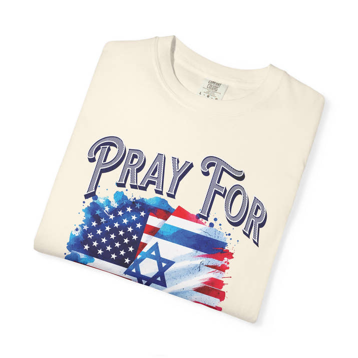 Pray for Israel short sleeve political Christian t-shirt | support Israel prayer tee, United States Israel flag shirt, bible scripture tee