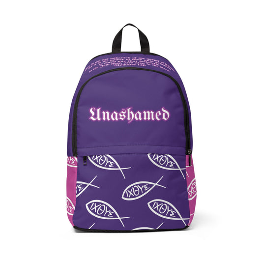 Christian tri color unashamed fisher of men Backpack, bible verse scripture Jesus faith bookbag