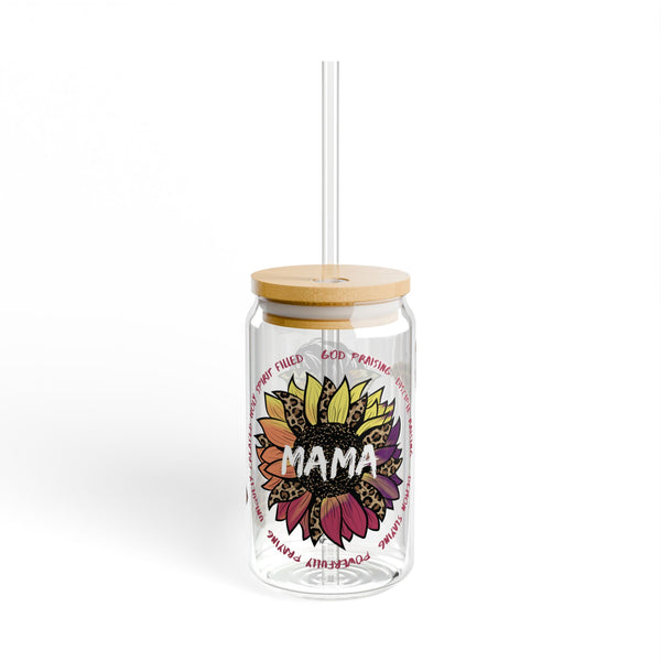 Sunflower mom life glass tumbler Mother's day gift, Christian drinking glass, wife faith tumbler glass cup, flower pretty tumbler for her
