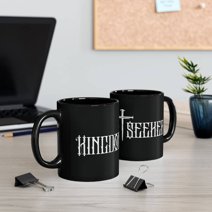 Kingdom Seeker cross and nails Christian coffee mug, kingdom of God heaven bible scripture seek first cup Black Mug (11oz, 15oz)