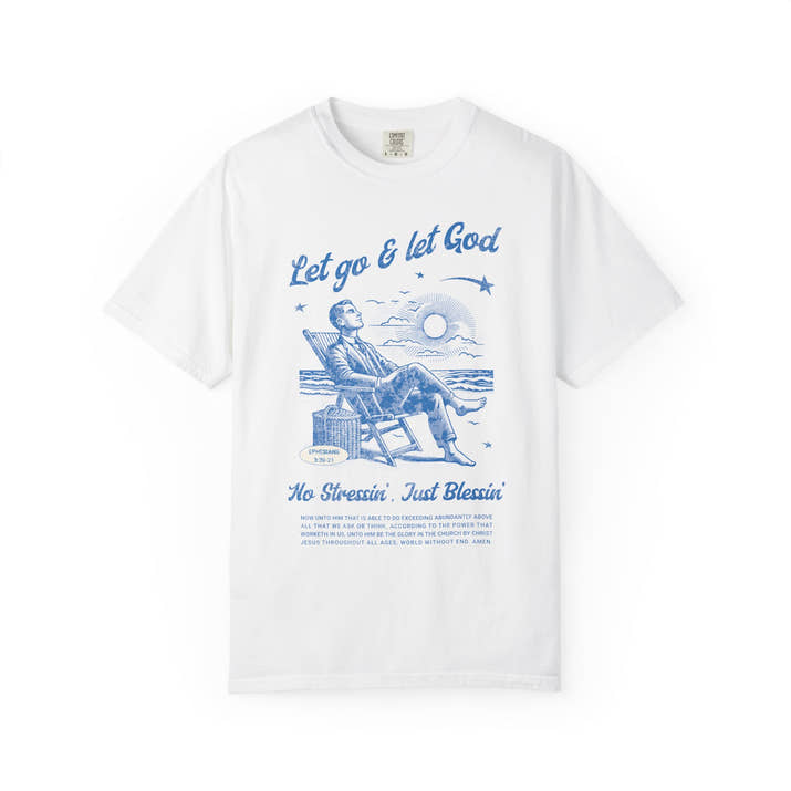 Let go & let God short sleeve beach Tee, Christian t-shirt, faith tee, vintage style shirt, bible scripture quote, Godly religious Jesus tee