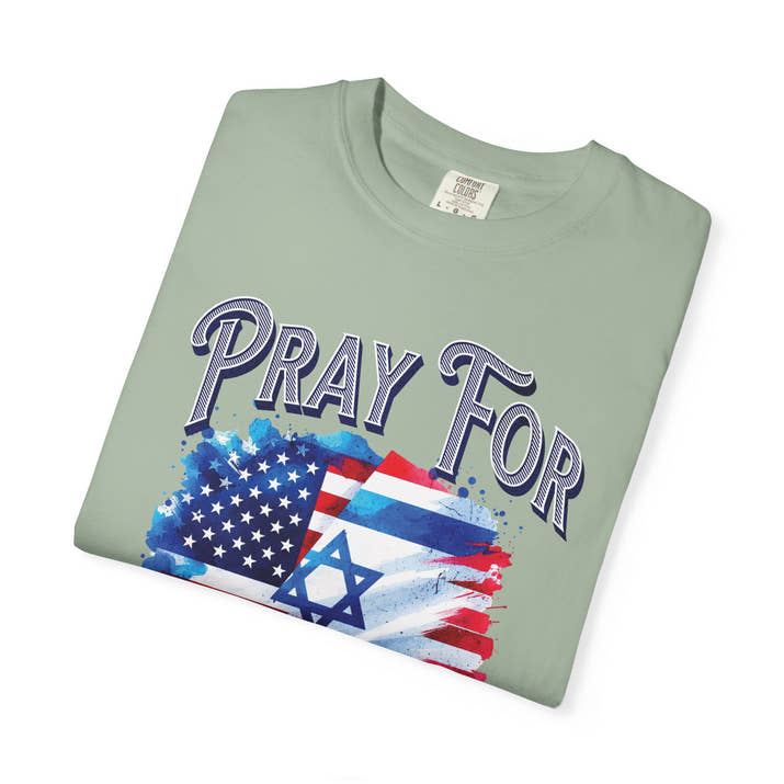 Pray for Israel short sleeve political Christian t-shirt | support Israel prayer tee, United States Israel flag shirt, bible scripture tee