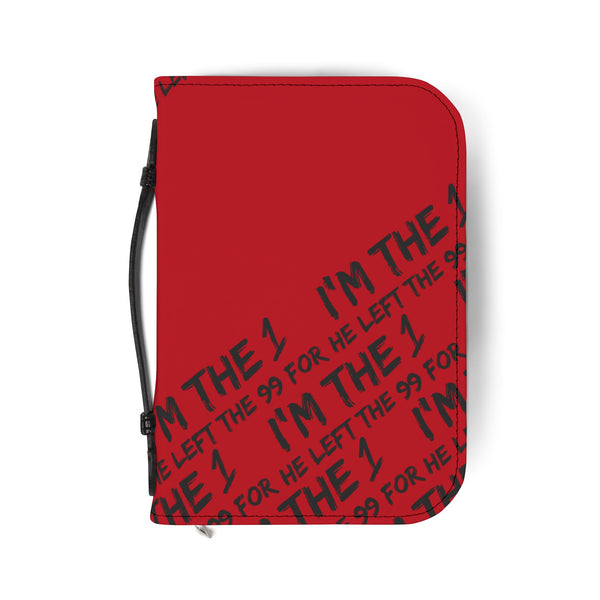 I'm the one he left the ninety nine for red and black branded Bible Cover for Faith Enthusiasts | Colorful Spiritual Organizer, Gift for Church, Prayer Journal, Bible Case, Devotional Accessory