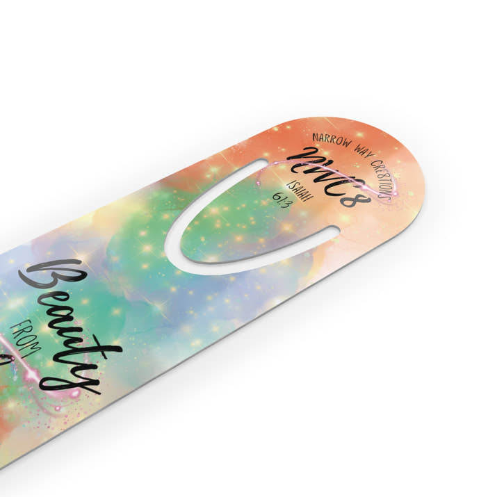 Beauty for ashes Isaiah 6:13 Bible Bookmark, beautiful colorful christian encouraging scripture reference quote page marker
