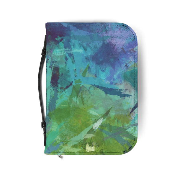 Artistic blue and green abstract branded Bible Cover for Faith Enthusiasts | Colorful Spiritual Organizer, Gift for Church, Prayer Journal, Bible Case, Devotional Accessory