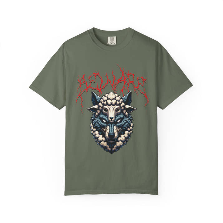 Beware of wolves short sleeve unique Christian t-shirt, cool faith tee, mens rocker spiritual shirt, bible scripture word of God tee