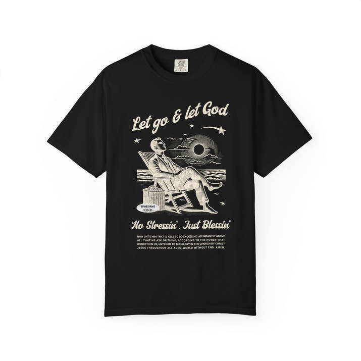 Let go & let God short sleeve beach Tee, Christian t-shirt, faith tee, vintage style shirt, bible scripture quote, Godly religious Jesus tee