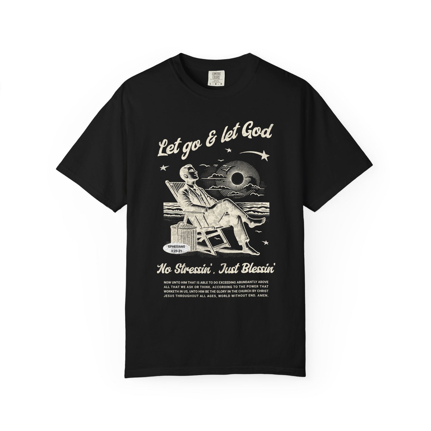 Let go & let God short sleeve beach Tee, Christian t-shirt, faith tee, vintage style shirt, bible scripture quote, Godly religious Jesus tee