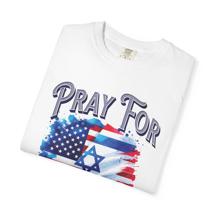 Pray for Israel short sleeve political Christian t-shirt | support Israel prayer tee, United States Israel flag shirt, bible scripture tee