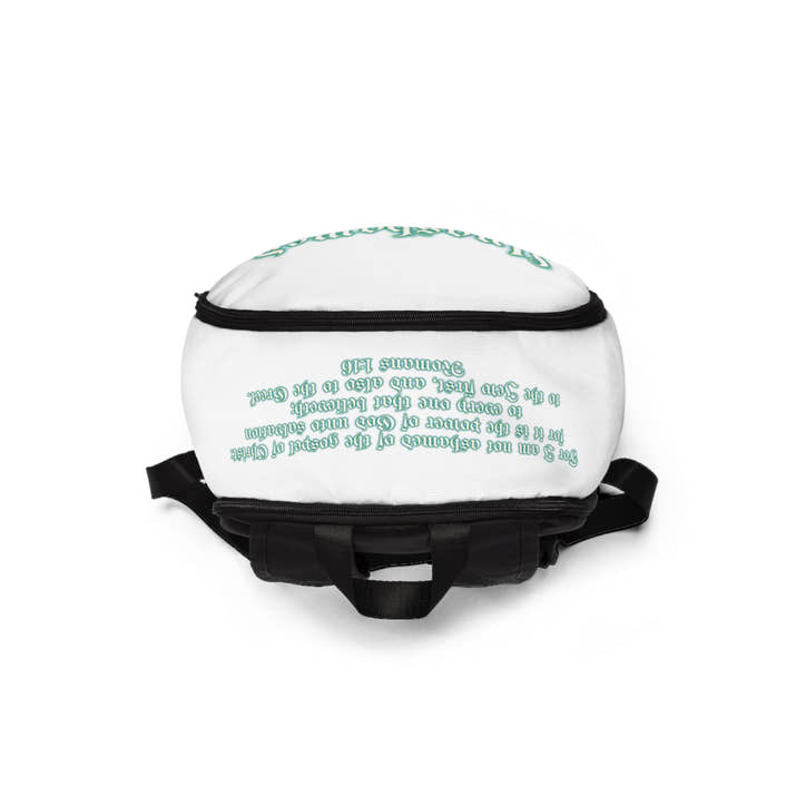 Christian teal unashamed fisher of men Backpack, bible verse scripture Jesus faith bookbag