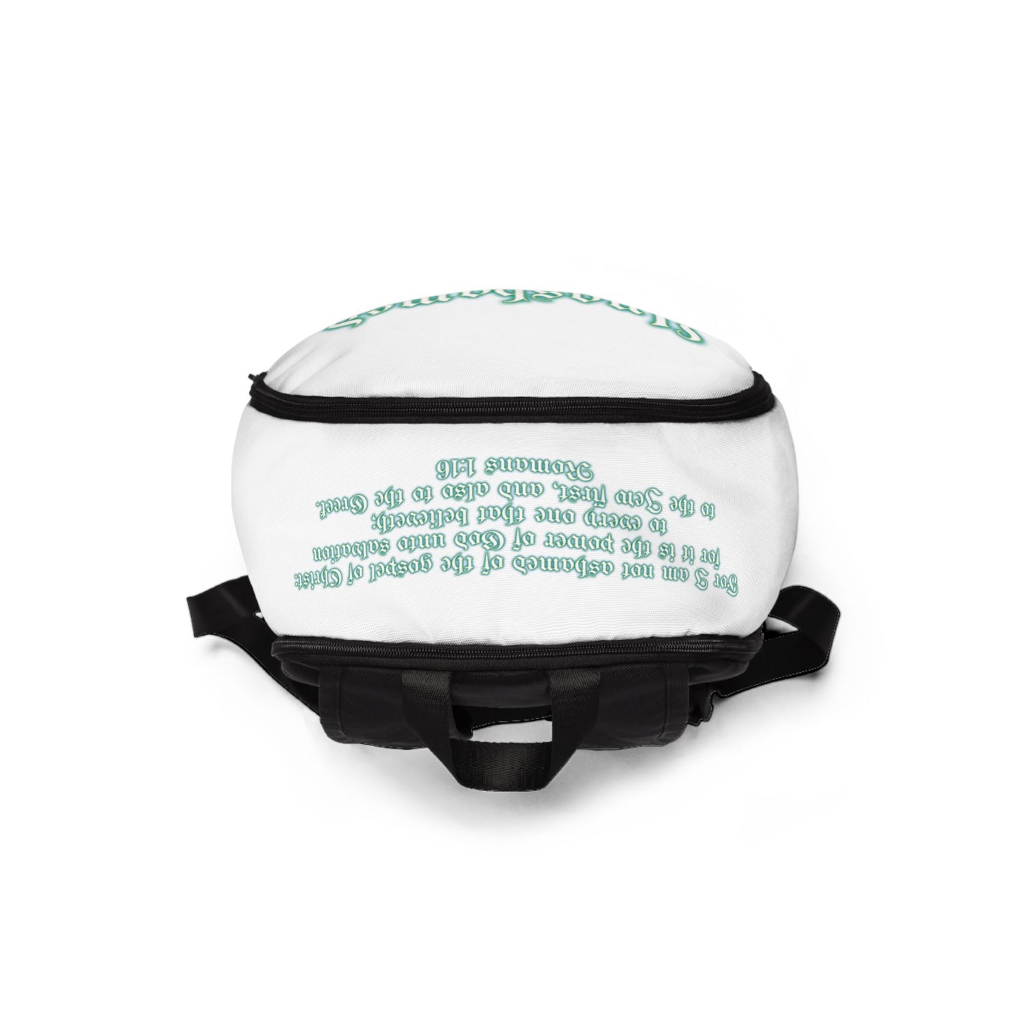 Christian teal unashamed fisher of men Backpack, bible verse scripture Jesus faith bookbag