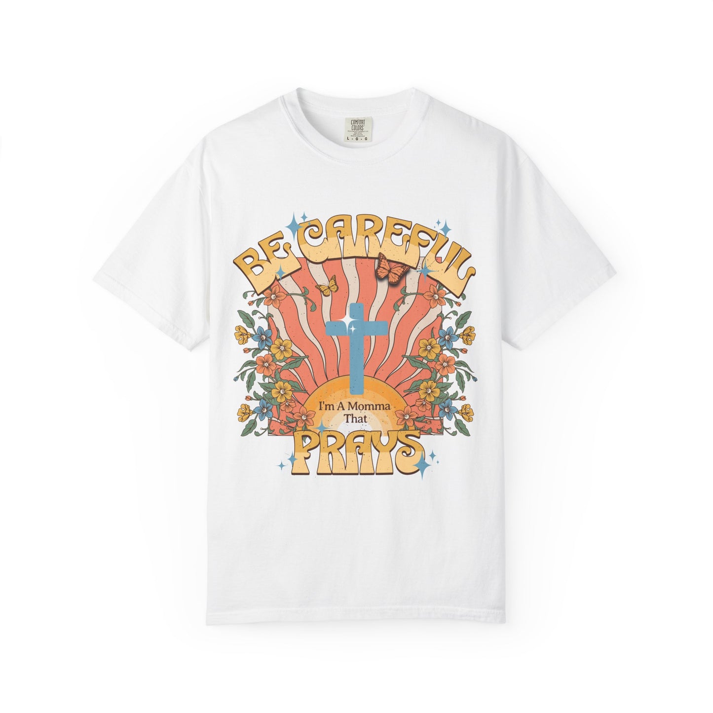 Be careful I'm a momma that prays Mother's Day T-shirt, funny retro style praying momma shirt, Christian faith tee, Jesus cross humor short sleeve shirt, christian apparel