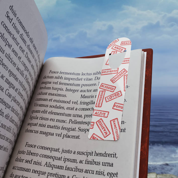 Red stamped Christian bible Bookmark, identity and sealed freedom in Christ Godly Christian bookmark