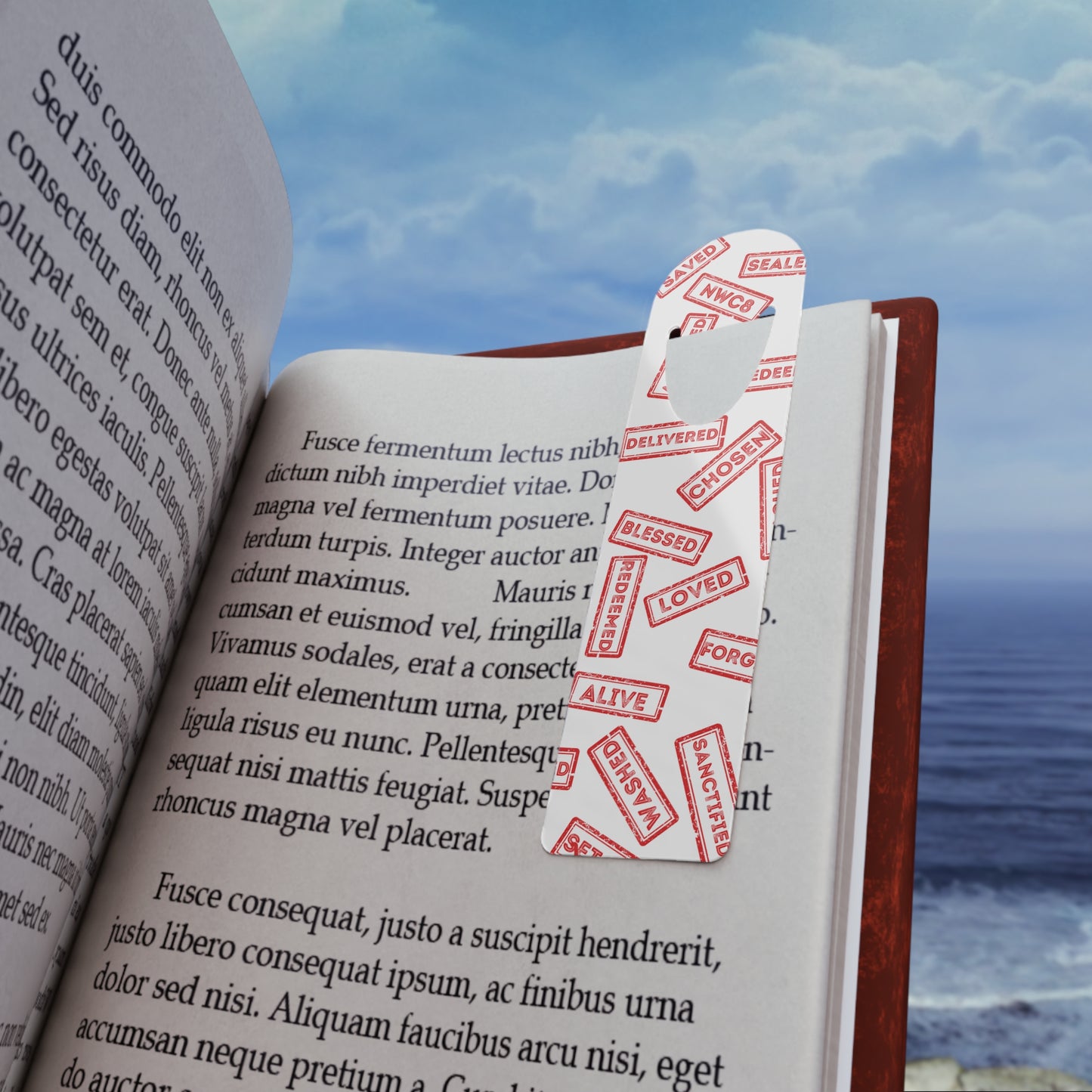 Red stamped Christian bible Bookmark, identity and sealed freedom in Christ Godly Christian bookmark